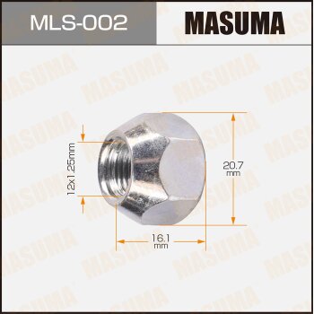 Фото гайка masuma 12x1.25мм, l=16.1мм, под ключ=21мм, сквозная