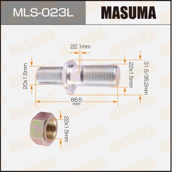 Фото шпилька для грузовика masuma 20x1.5мм - 22x1.5мм, l=86.5мм / hino rear lh