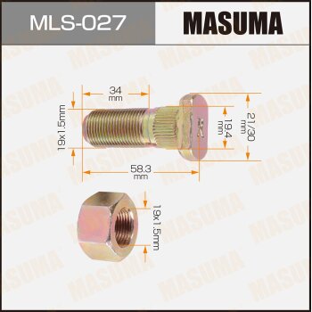 Фото шпилька для грузовика masuma 19x1.5мм, l=58.3мм / canter front rh