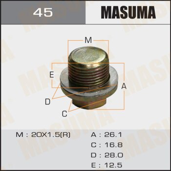 Фото болт маслосливной masuma (с шайбой) honda 20х1.5mm