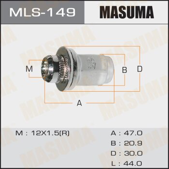 Фото гайка masuma 12x1.5мм, l=47мм, под ключ=21мм, с шайбой d=30мм / toyota, lexus, mitsubishi, honda