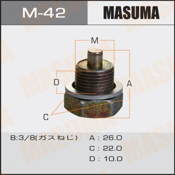 Фото болт маслосливной с магнитом masuma (с шайбой) nissan 3/8