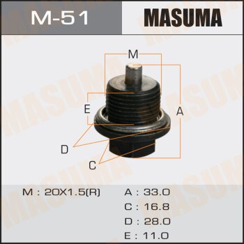 Фото болт маслосливной с магнитом masuma (с шайбой) subaru 20х1.5mm