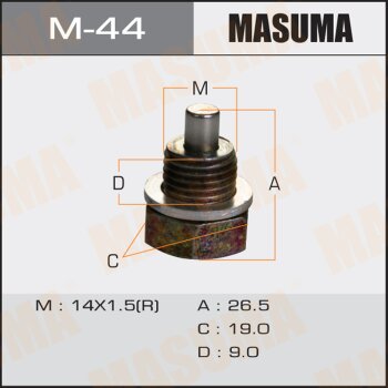 Фото болт маслосливной с магнитом masuma (с шайбой) mazda 14x1.5 mm