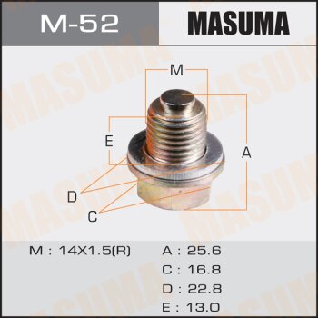 Фото болт маслосливной с магнитом masuma (с шайбой) mitsubishi 14x1.5mm