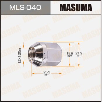 Фото гайка masuma 12x1.25мм, l=25.3мм, под ключ=19мм, сквозная