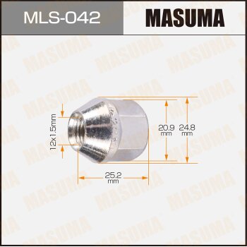 Фото гайка masuma 12x1.5мм, l=25.3мм, под ключ=21мм, сквозная