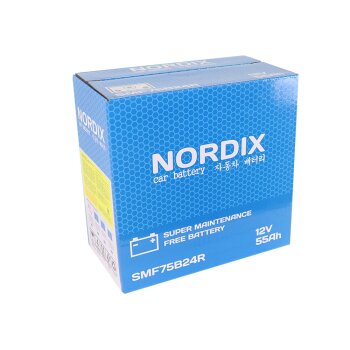 Аккумулятор NORDIX 75B24R 55Ah 520А 238*129*225, необслуж., мал.клемма Корея