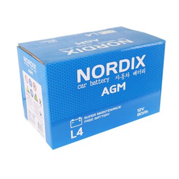 Аккумулятор NORDIX AGM 80 Ah L(обр) LN4/L4(H7) L ССА 800А 315*175*190 необслуж. Китай