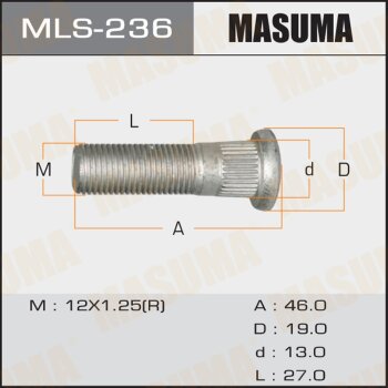 Фото шпилька masuma 12x1.25мм, l=46мм / nissan oem_43222-50j00