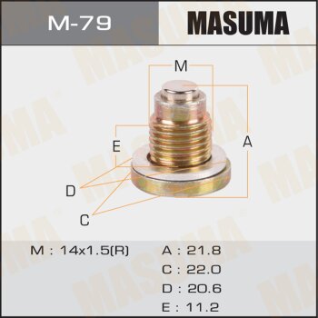 Фото болт маслосливной a/t с магнитом masuma (с шайбой) mazda 14x1.5mm