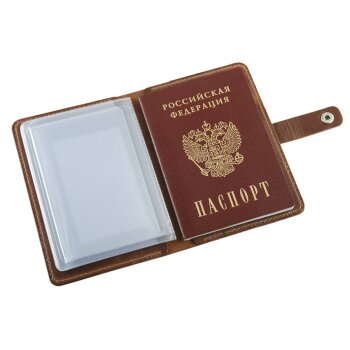 Бумажник водителя Premier, натур.кожа, с хлястиком, с отд.д/паспорта, Т-корич.пулл-ап винтаж № 152