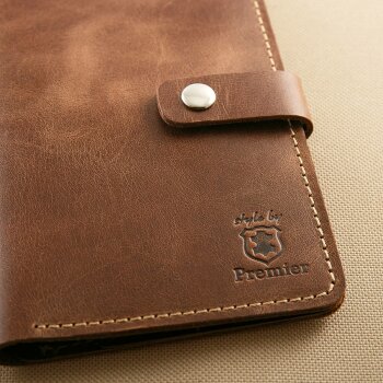 Бумажник водителя Premier, натур.кожа, с хлястиком, с отд.д/паспорта, Т-корич.пулл-ап винтаж № 152