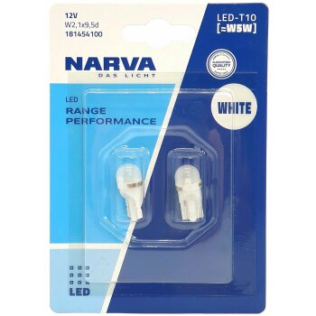 Фото лампа светодиодная narva t10, 12v, 0.6w, 6000k, w5w, к-т 2шт.