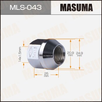 Гайка MASUMA 14x15мм L=25мм под ключ=21мм MASUMA MLS043