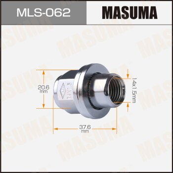 Гайка MASUMA 14x1.5мм, L=37.6мм, под ключ=21мм, короткие, с шайбой D=30мм / Land Cruiser 100