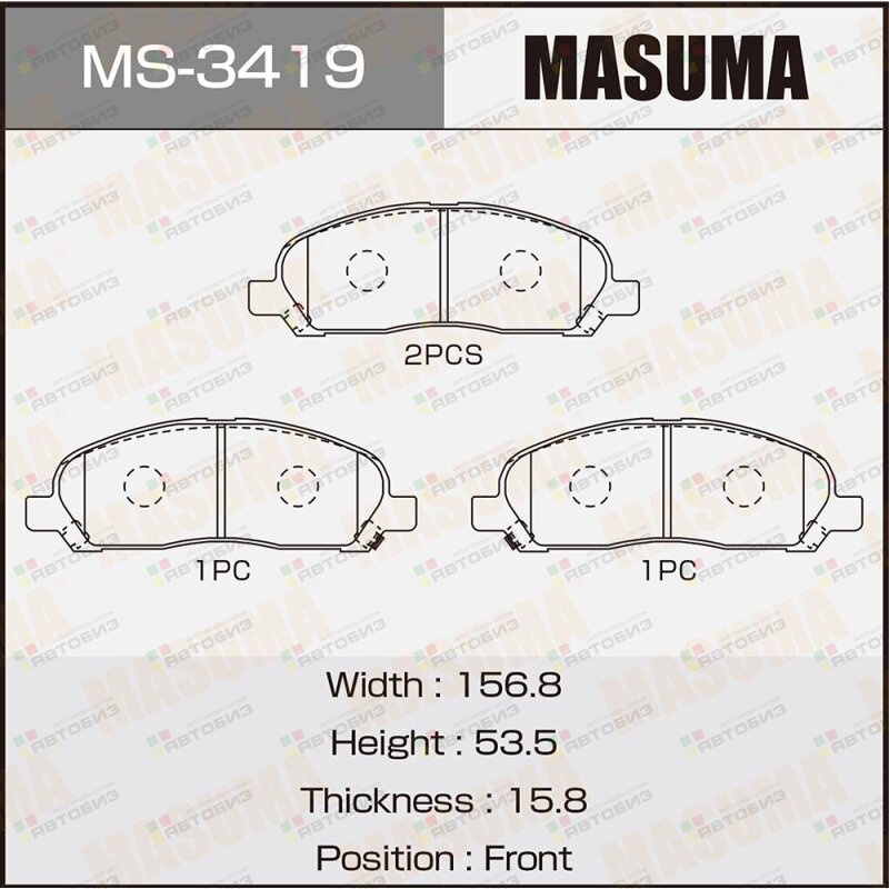Masuma Колодки Тормозные Передние Masuma арт MS3419 MASUMA MS3419