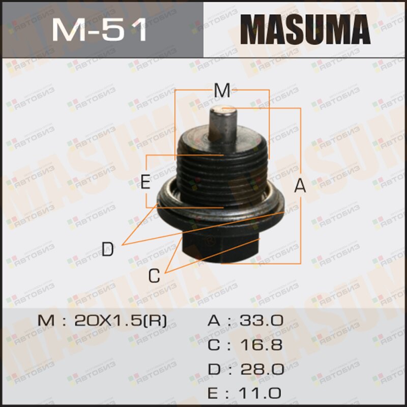 Болт маслосливной С МАГНИТОМ Masuma Subaru 20х1 MASUMA M51