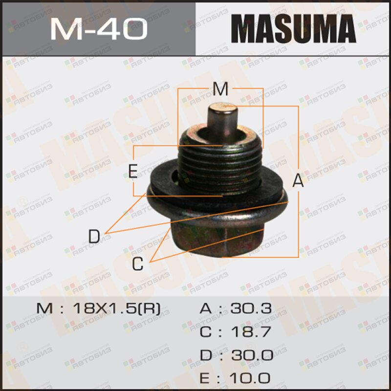 Болт маслосливной С МАГНИТОМ  (с шайбой) Toyota 18х15mm 2L3L1C2C1B1G7M4S MASUMA M40