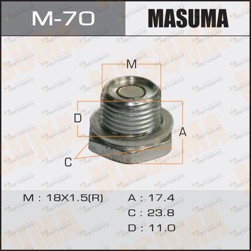 Болт маслосливной A/T С МАГНИТОМ  (с шайбой) Toyota ALLEXNZE124ZZE124 18x15mm MASUMA M70