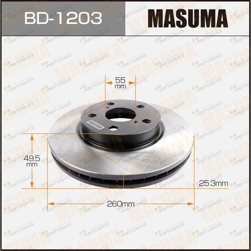 Диск тормозной MASUMA front TOYOTA AVENSIS/ AZT220 CDT220 ZZT22 [уп2] MASUMA BD1203