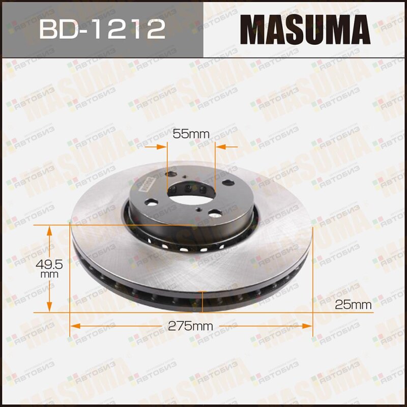 Диск тормозной MASUMA front TOYOTA COROLLA/ CDE120 NDE120 ZZE12 [уп2] MASUMA BD1212