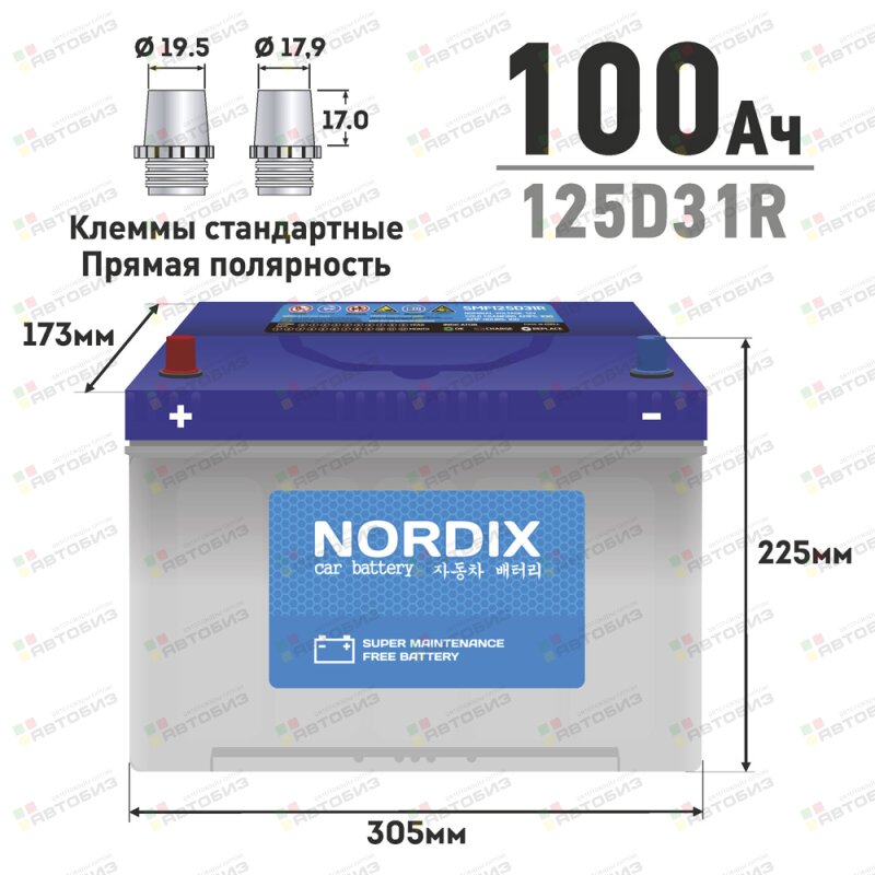 Аккумулятор NORDIX 125D31R 100Ah 830А 305*173*225 необслуж NORDIX SMF125D31RNDX