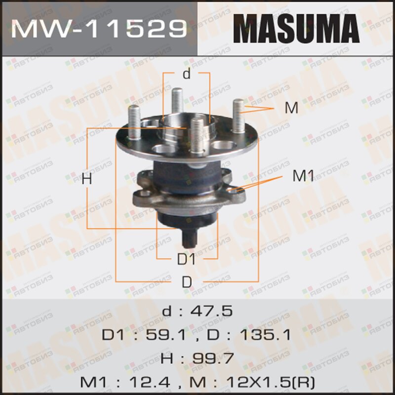 Ступичный узел MASUMA rear AQUA COROLLA AXIO / NHP10 NRE160 (with ABS) MASUMA MW11529