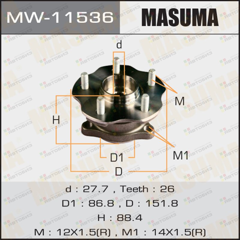 Ступица задняя LEXUS RX200T MASUMA MW-11536 MASUMA MW11536