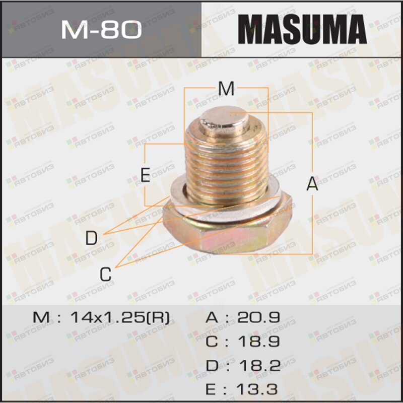 Болт маслосливной A/T С МАГНИТОМ  (с шайбой) RENAULT 14x125(R) MASUMA M80