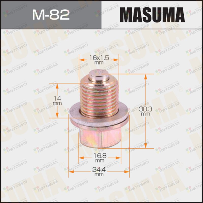 Болт маслосливной A/T С МАГНИТОМ  (с шайбой) HYUNDAI / KIA 16x15mm MASUMA M82