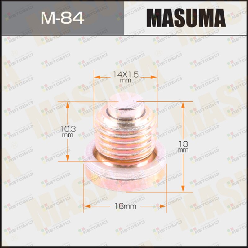 Болт маслосливной С МАГНИТОМ  (с шайбой) VAG 14x15mm MASUMA M84