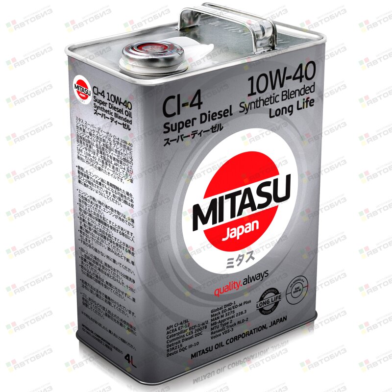 Масло моторное MITASU 10W40 CI-4 дизель полусинтетика 4л (1/6) MITASU MJ2224