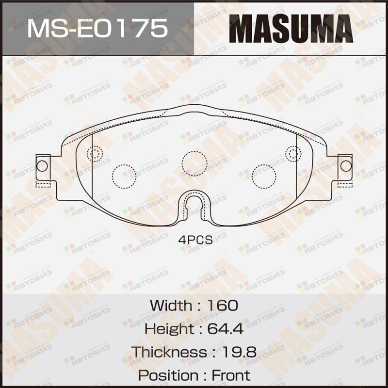 Колодки  Дисковые  Masuma  Ms-E0175  Front Masuma арт MSE0175 MASUMA MSE0175