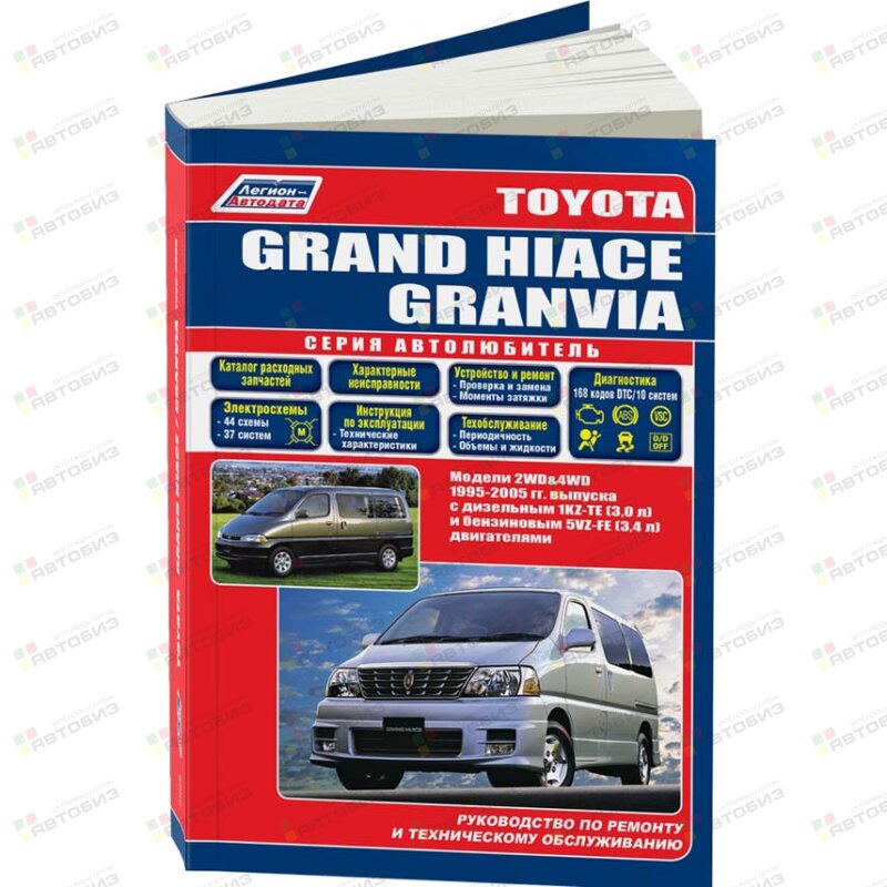 Toyota GRAND HIACE/GRANVIA 2WD&4WD 1995-2005 ггс диз1KZ-TE (30 л) и бенз 5VZ-FE (34 л) Автолюб ЛЕГИОН-АВТОДАТА 4634