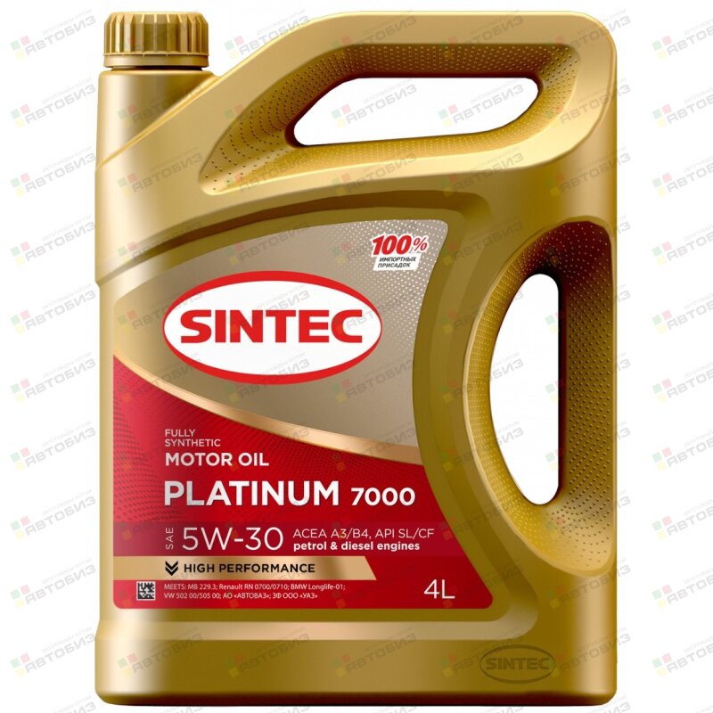 Масло моторное SINTEC PLATINUM 7000 5W30 SL/CF синтетика 4л (1/4) SINTEC 600144