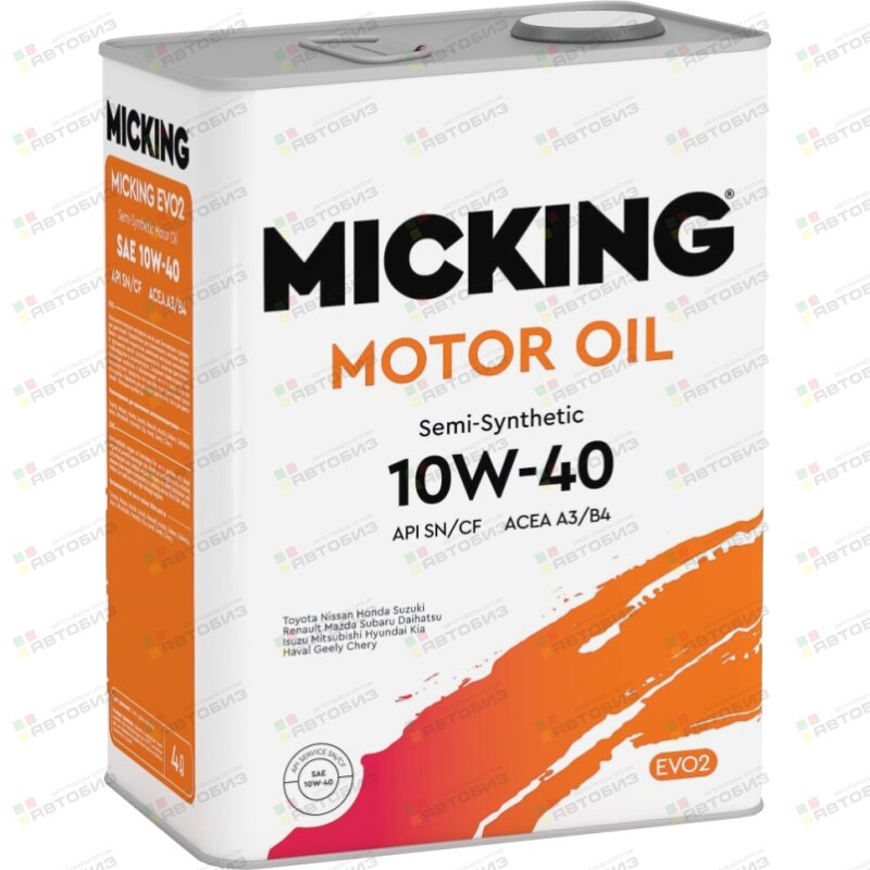 Масло моторное MIСKING Motor Oil EVO2 10W40 SN/CF A3/B4 полусинтетика 4л (1/6) MICKING M2156