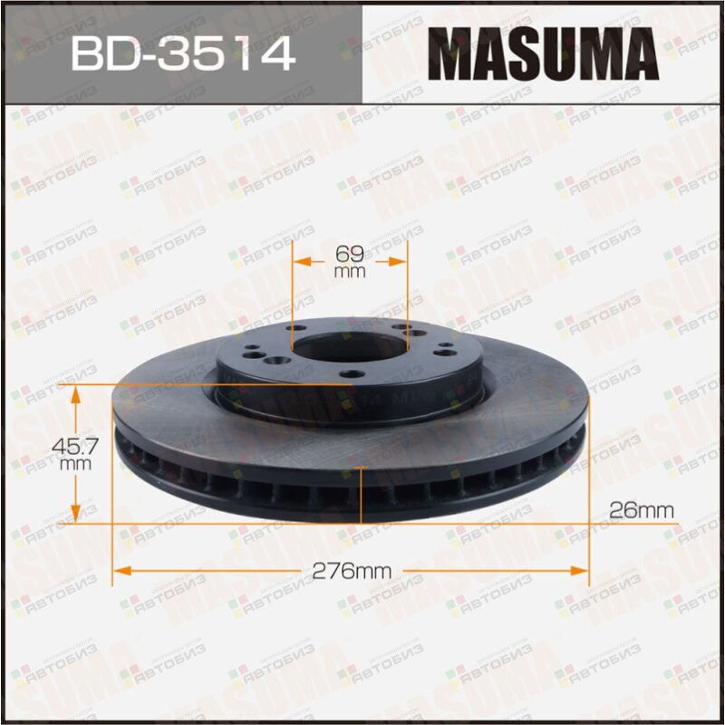 Диск тормозной MASUMA front MITSUBISHI AIRTREK LANCER / CU4W CY4A [уп2] MASUMA BD3514